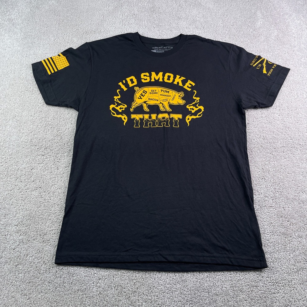 Grunt Style Shirt Mens Large Black I'd Smoke That BBQ Pig Graphic Tee America